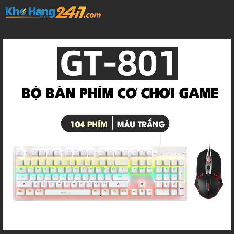 Combo bàn phím cơ GT 801 (LED RGB) màu trắng