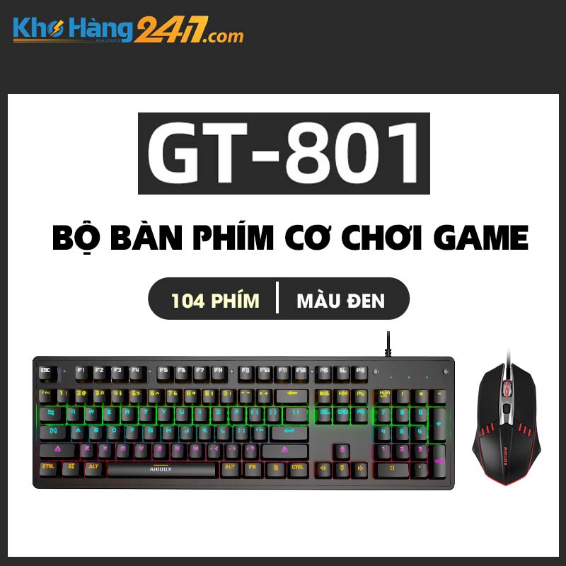 Combo bàn phím cơ và chuột GT 801 (LED RGB) màu đen